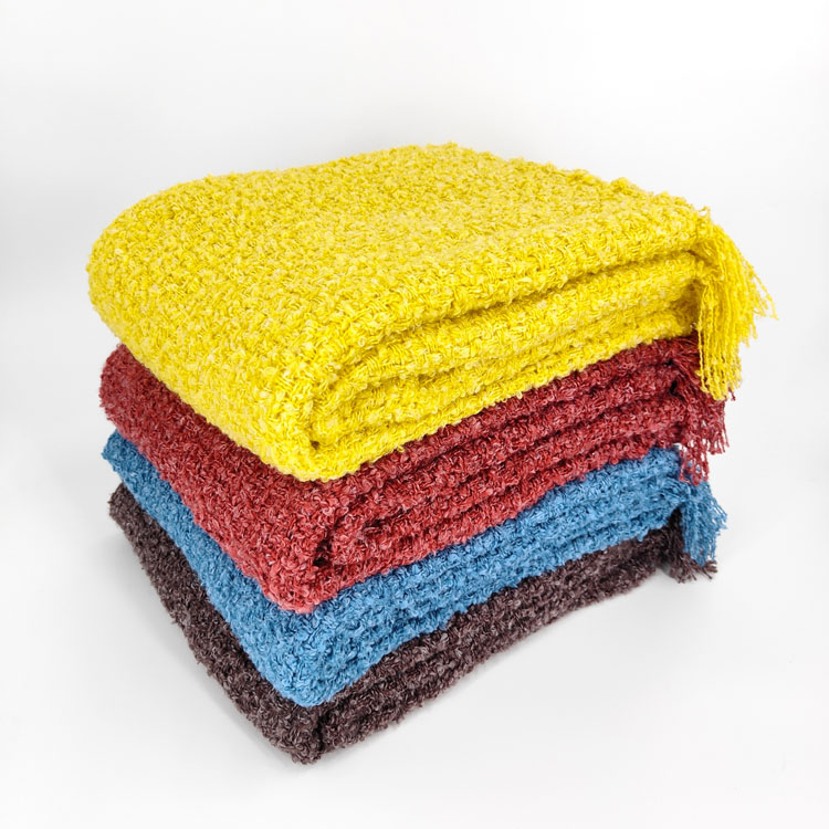 Acrylic Fancy Yarn Basket Weave Throw Blanket Plaid